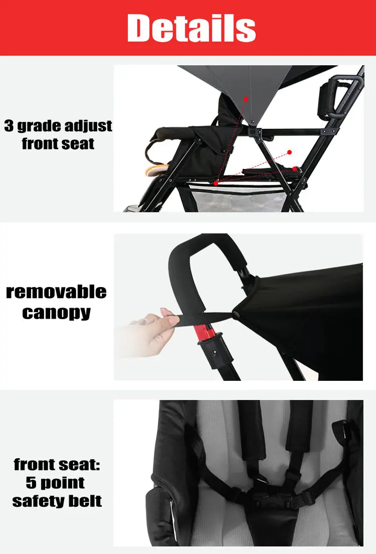 Lightweight Tandem Stroller, Back Seat Can Load 2-5 Ages Kids, Foldable Twins Stroller Can Sit Can Lie Twins Stroller