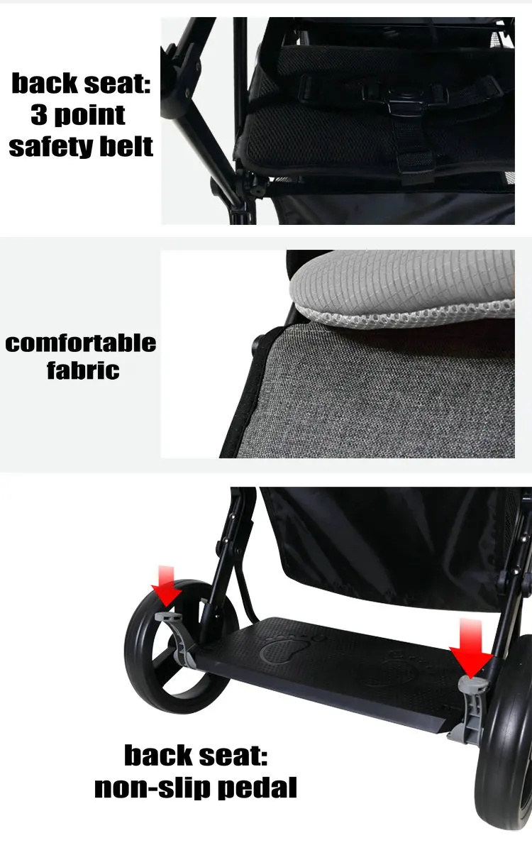 Lightweight Tandem Stroller, Back Seat Can Load 2-5 Ages Kids, Foldable Twins Stroller Can Sit Can Lie Twins Stroller