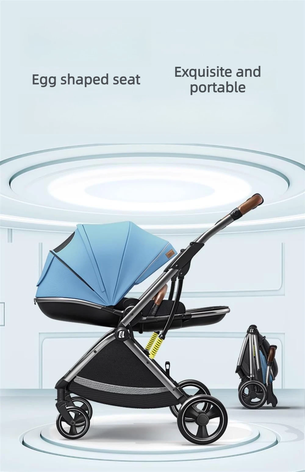 High-view Four-wheel Baby Stroller, Reversible, Lightweight and Foldable, with A Safety Carrier – A Three-in-one Stroller.