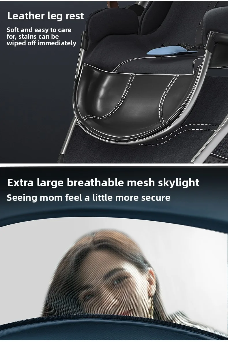 High-view Four-wheel Baby Stroller, Reversible, Lightweight and Foldable, with A Safety Carrier – A Three-in-one Stroller.