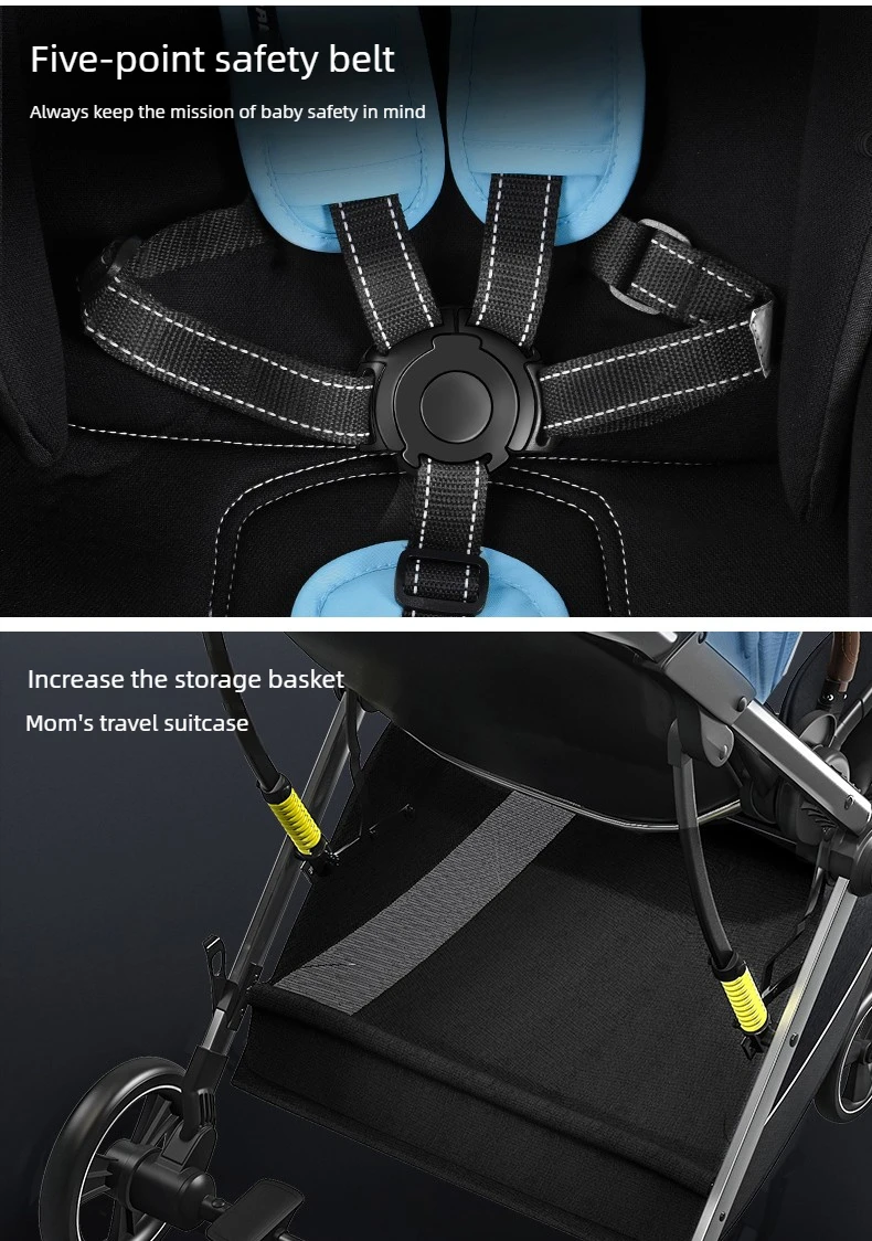 High-view Four-wheel Baby Stroller, Reversible, Lightweight and Foldable, with A Safety Carrier – A Three-in-one Stroller.