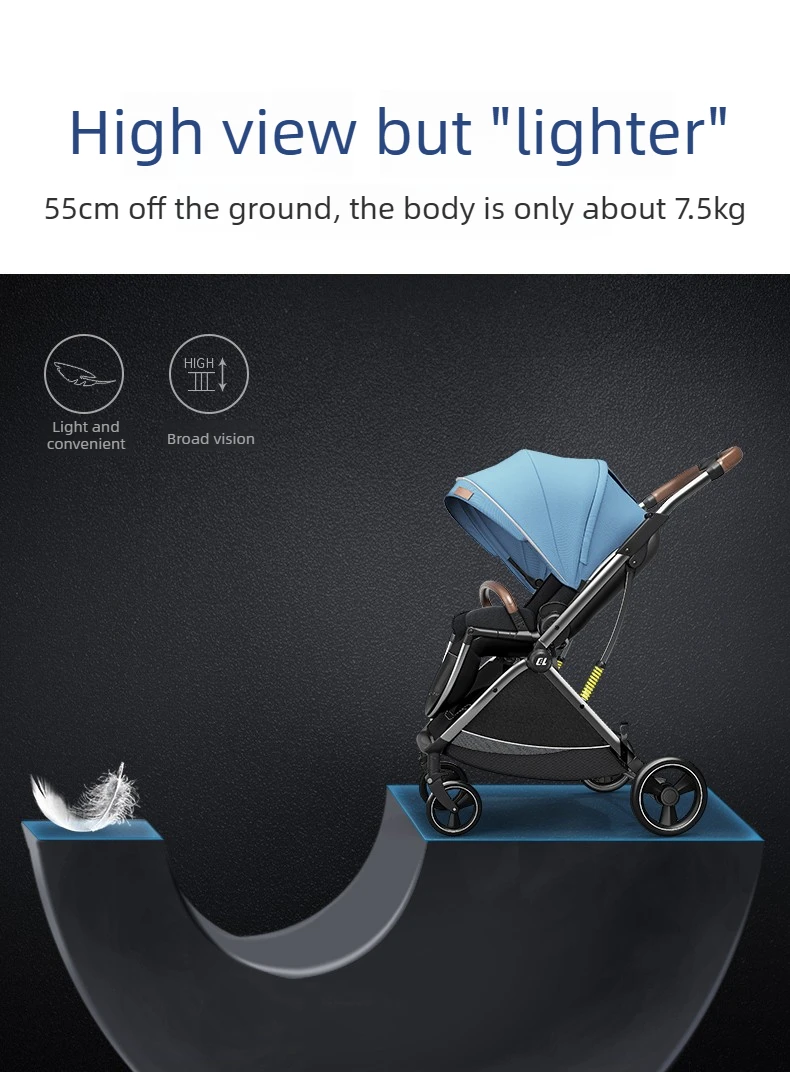 High-view Four-wheel Baby Stroller, Reversible, Lightweight and Foldable, with A Safety Carrier – A Three-in-one Stroller.