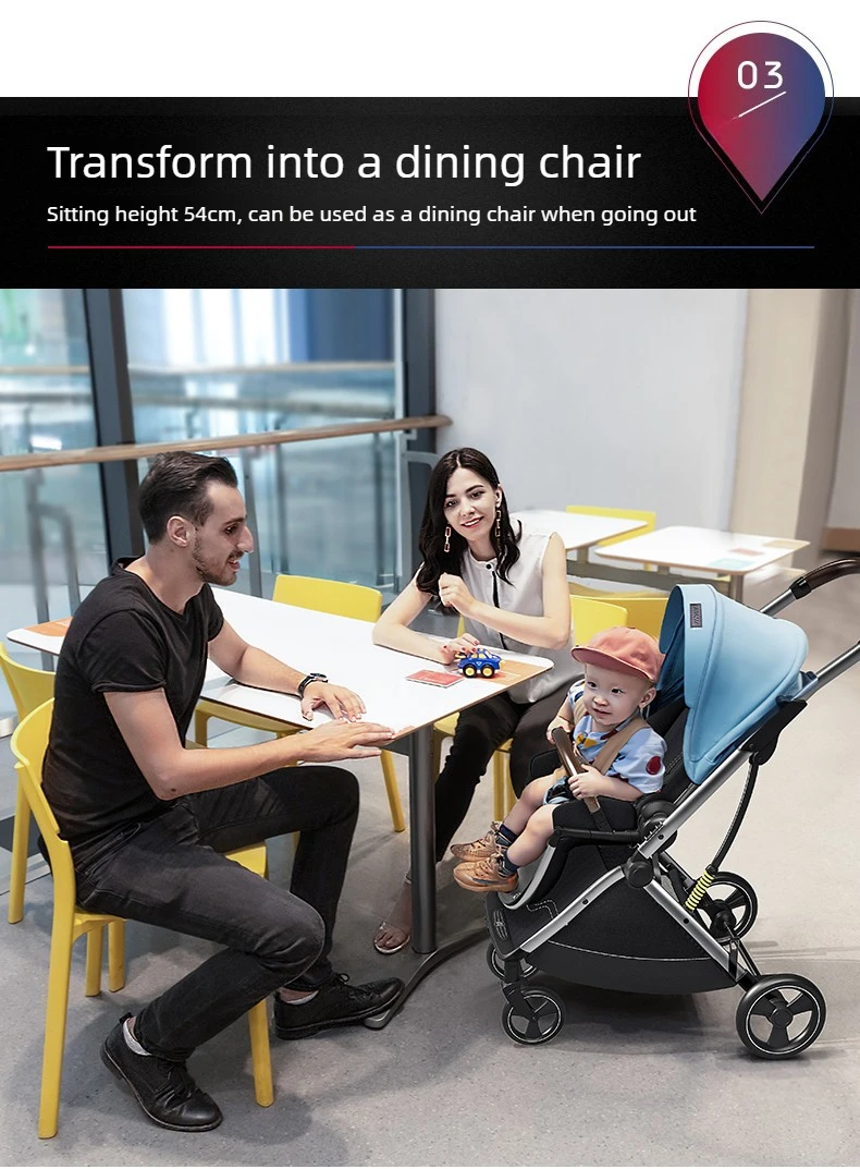 High-view Four-wheel Baby Stroller, Reversible, Lightweight and Foldable, with A Safety Carrier – A Three-in-one Stroller.