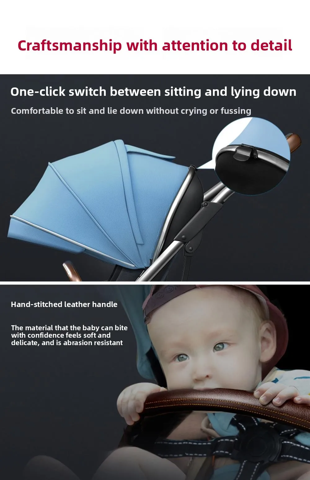 High-view Four-wheel Baby Stroller, Reversible, Lightweight and Foldable, with A Safety Carrier – A Three-in-one Stroller.