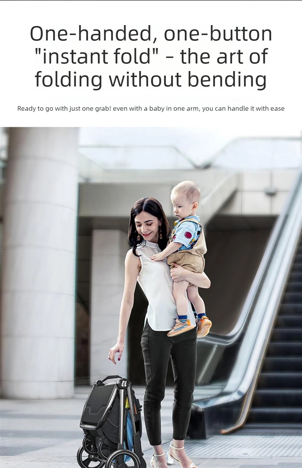 High-view Four-wheel Baby Stroller, Reversible, Lightweight and Foldable, with A Safety Carrier – A Three-in-one Stroller.