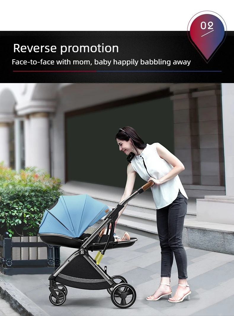 High-view Four-wheel Baby Stroller, Reversible, Lightweight and Foldable, with A Safety Carrier – A Three-in-one Stroller.