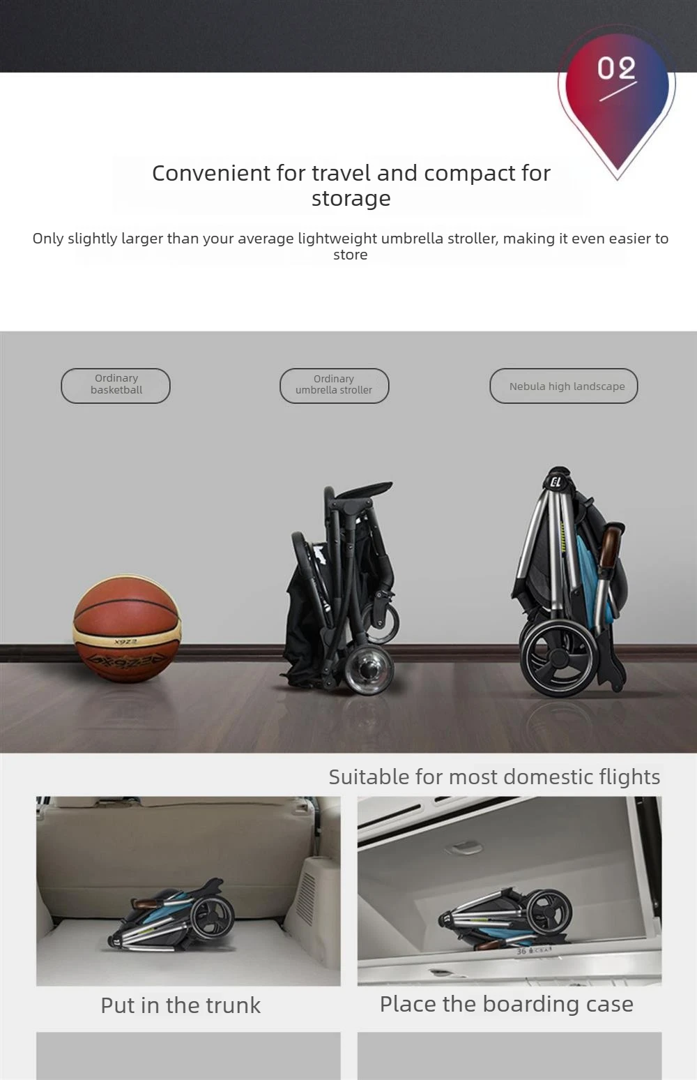 High-view Four-wheel Baby Stroller, Reversible, Lightweight and Foldable, with A Safety Carrier – A Three-in-one Stroller.