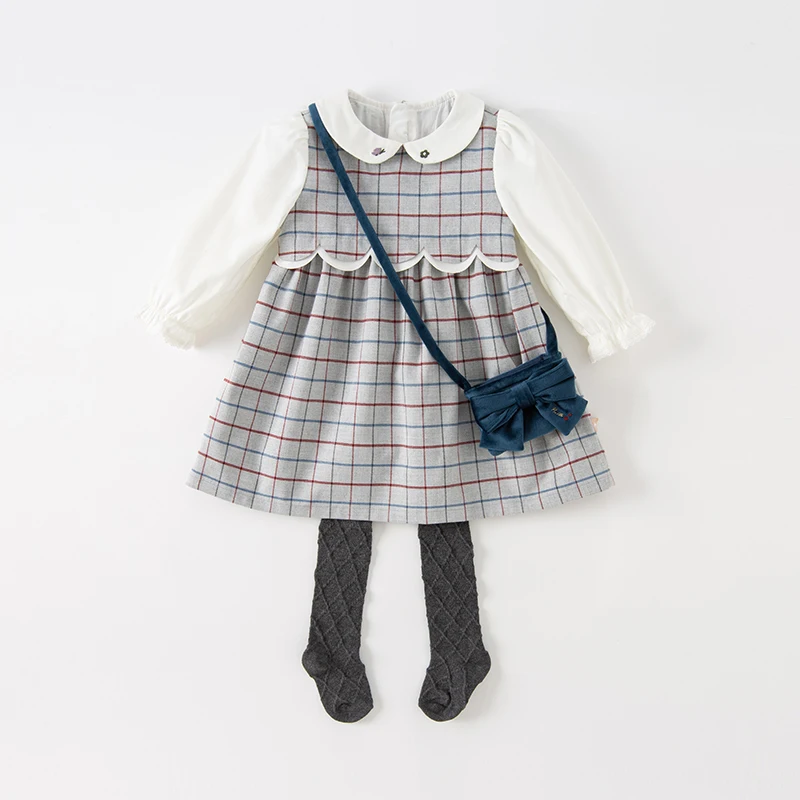 Dave Bella Girls' Plaid Long Sleeve Autumn Spring Dress Children Cute Winter Bottom Dress Casual Party Clothes DB3222818