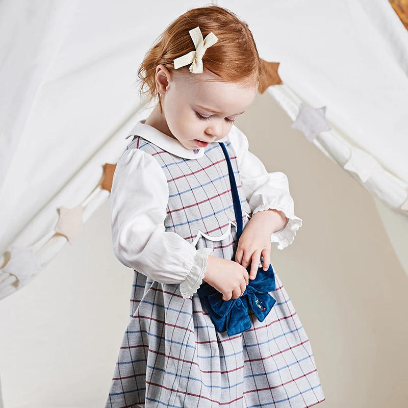 Dave Bella Girls' Plaid Long Sleeve Autumn Spring Dress Children Cute Winter Bottom Dress Casual Party Clothes DB3222818
