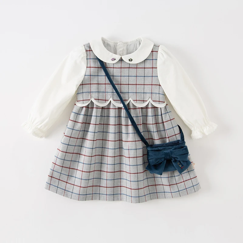 Dave Bella Girls' Plaid Long Sleeve Autumn Spring Dress Children Cute Winter Bottom Dress Casual Party Clothes DB3222818