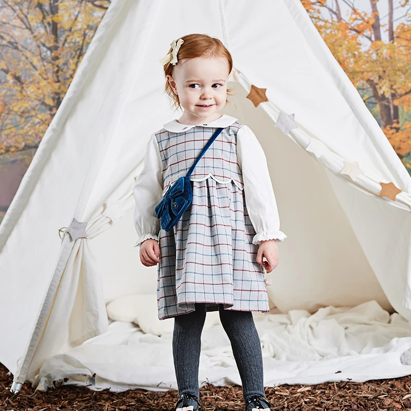 Dave Bella Girls' Plaid Long Sleeve Autumn Spring Dress Children Cute Winter Bottom Dress Casual Party Clothes DB3222818