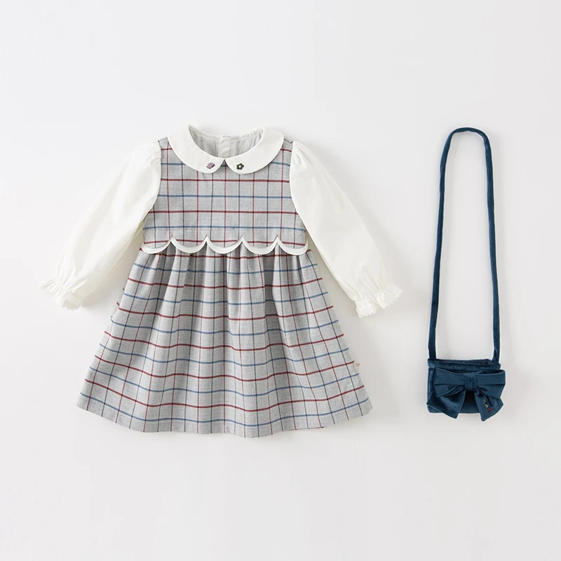 Dave Bella Girls' Plaid Long Sleeve Autumn Spring Dress Children Cute Winter Bottom Dress Casual Party Clothes DB3222818