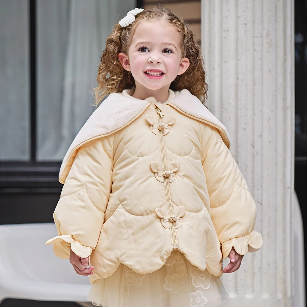 Dave Bella Girls Warm Jacket Autumn Winter Baby Plush Hoodie Children Thicken Overcoat Gentle Waterproof Kids Clothing DB4254636