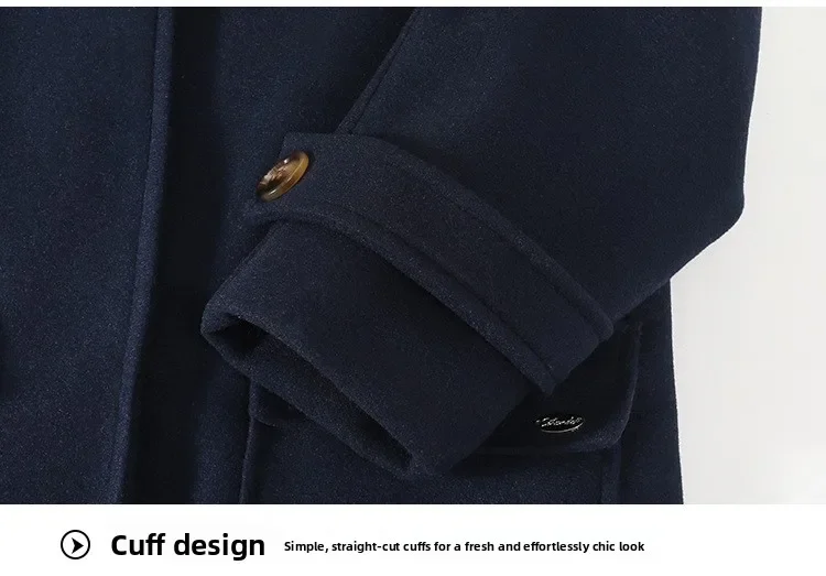 Winter Warm Wool Duffle Coat for Girls Hooded Mid Length Horn Toggle Button Windproof Casual Daily Outer Overcoat 2-14Y Teen