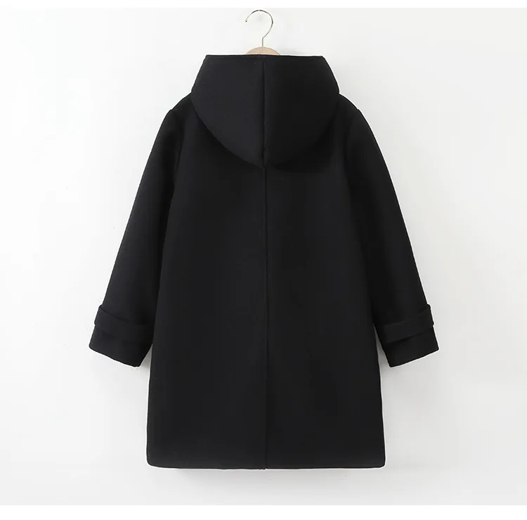 Winter Warm Wool Duffle Coat for Girls Hooded Mid Length Horn Toggle Button Windproof Casual Daily Outer Overcoat 2-14Y Teen