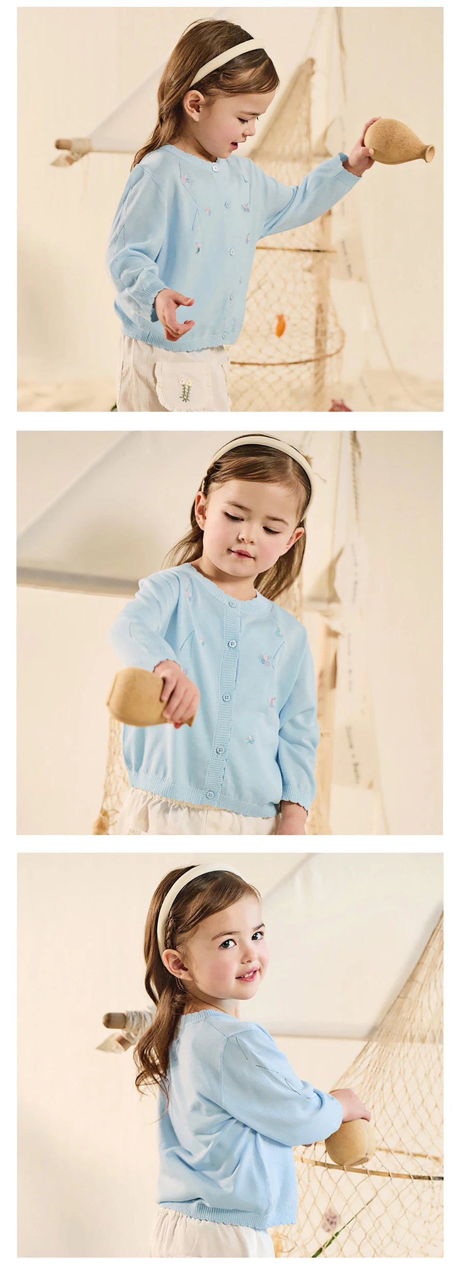 Dave Bella Gilrs Spring Summer Cardigan Sweater Kids Hollow Knitted Cool Sweater Children Outerwear Kids Clothes DB2261869