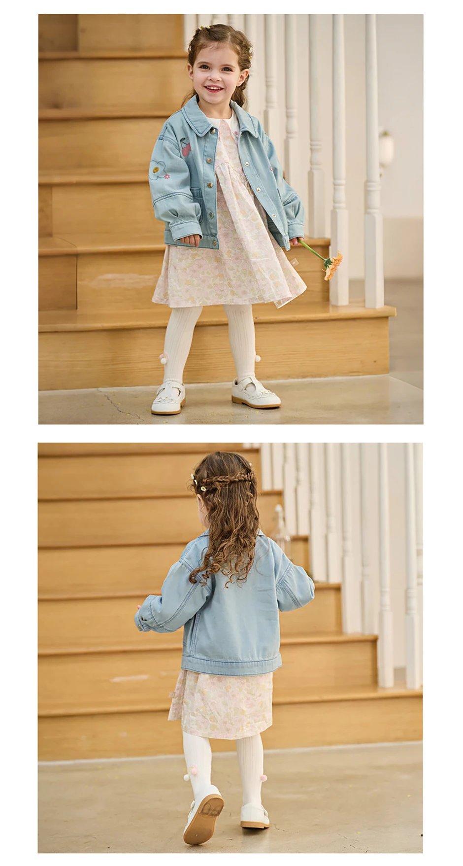 Dave Bella Children Denim Jacket Autumn Spring Girl Long Sleeve Cowboy Coat Baby Fashion Casual Outerwear Kids Clothes DB1260336