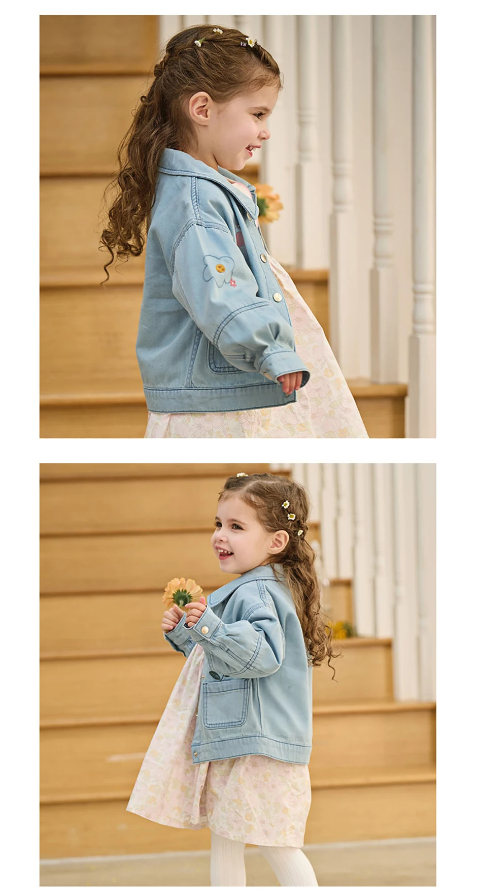 Dave Bella Children Denim Jacket Autumn Spring Girl Long Sleeve Cowboy Coat Baby Fashion Casual Outerwear Kids Clothes DB1260336