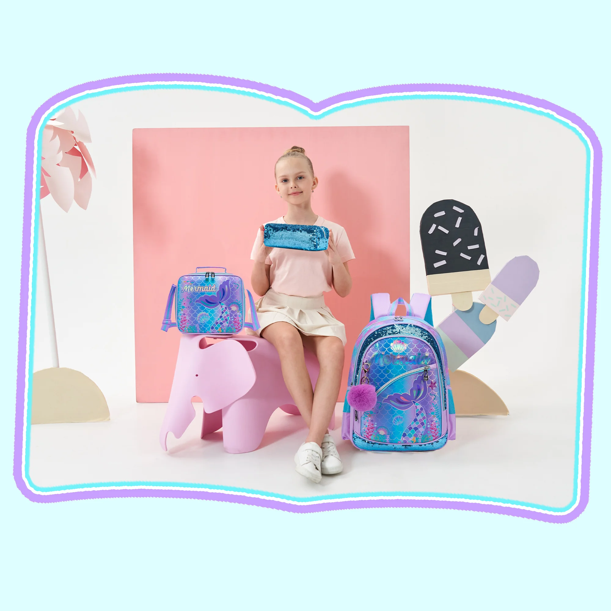 Meetbelify Backpack for Girls Cute Panda School Bag with Lunch Box for Elementary Student Kids Bookbag for Girls