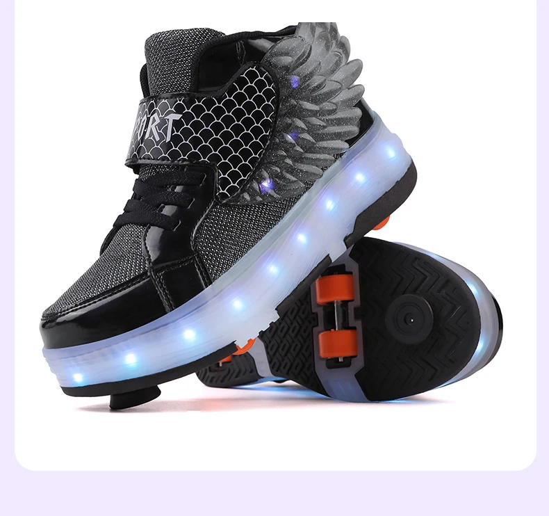 Roller Sneakers Kid Sport Gym Footwear Roller Skates 4 Wheels USB Charge Illuminated Shoes Boys Girls Casual Skateboard Shoes