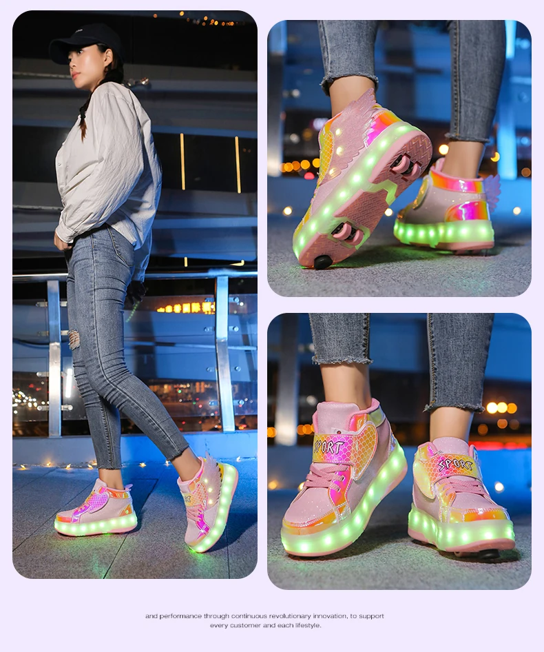 Roller Sneakers Kid Sport Gym Footwear Roller Skates 4 Wheels USB Charge Illuminated Shoes Boys Girls Casual Skateboard Shoes