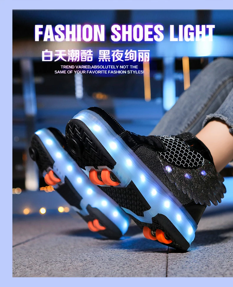 Roller Sneakers Kid Sport Gym Footwear Roller Skates 4 Wheels USB Charge Illuminated Shoes Boys Girls Casual Skateboard Shoes