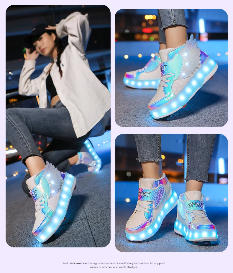 Roller Sneakers Kid Sport Gym Footwear Roller Skates 4 Wheels USB Charge Illuminated Shoes Boys Girls Casual Skateboard Shoes