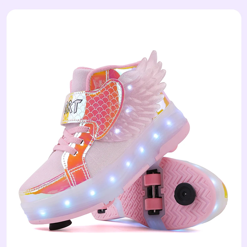 Roller Sneakers Kid Sport Gym Footwear Roller Skates 4 Wheels USB Charge Illuminated Shoes Boys Girls Casual Skateboard Shoes