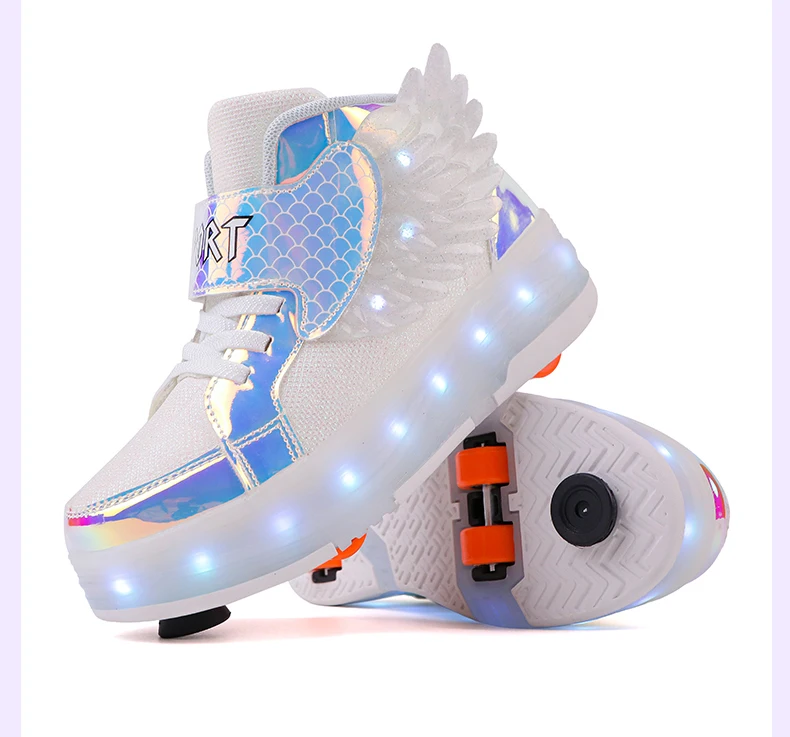 Roller Sneakers Kid Sport Gym Footwear Roller Skates 4 Wheels USB Charge Illuminated Shoes Boys Girls Casual Skateboard Shoes