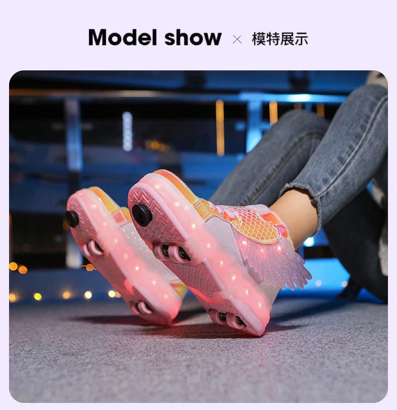 Roller Sneakers Kid Sport Gym Footwear Roller Skates 4 Wheels USB Charge Illuminated Shoes Boys Girls Casual Skateboard Shoes