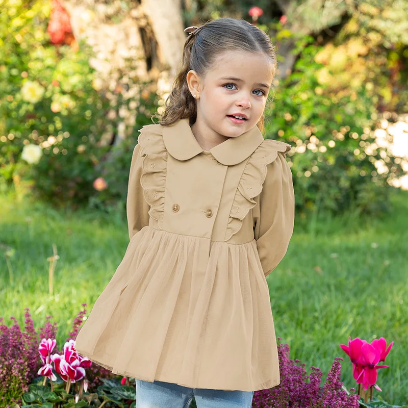 Dave Bella Children's Jacket Autumn Spring Trench Coats For Teenage Girls Sweet Khaki Top Soft Outerwear Kids Clothing DB1250437