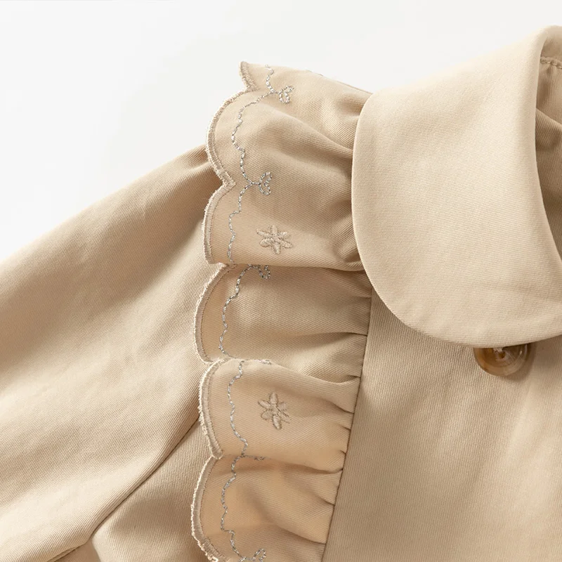 Dave Bella Children's Jacket Autumn Spring Trench Coats For Teenage Girls Sweet Khaki Top Soft Outerwear Kids Clothing DB1250437