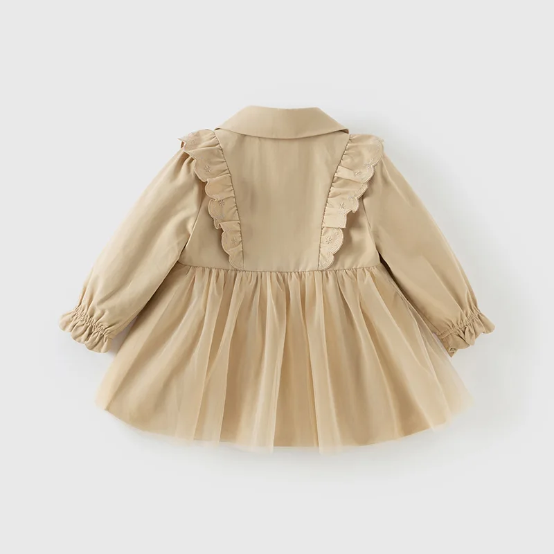 Dave Bella Children's Jacket Autumn Spring Trench Coats For Teenage Girls Sweet Khaki Top Soft Outerwear Kids Clothing DB1250437