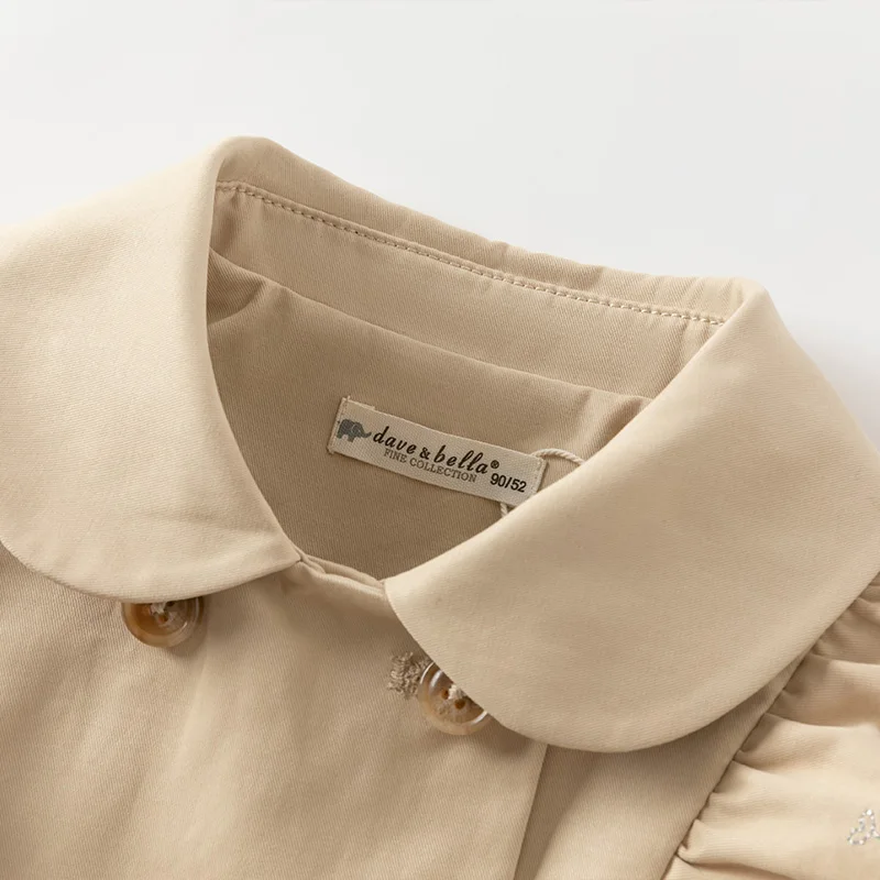 Dave Bella Children's Jacket Autumn Spring Trench Coats For Teenage Girls Sweet Khaki Top Soft Outerwear Kids Clothing DB1250437