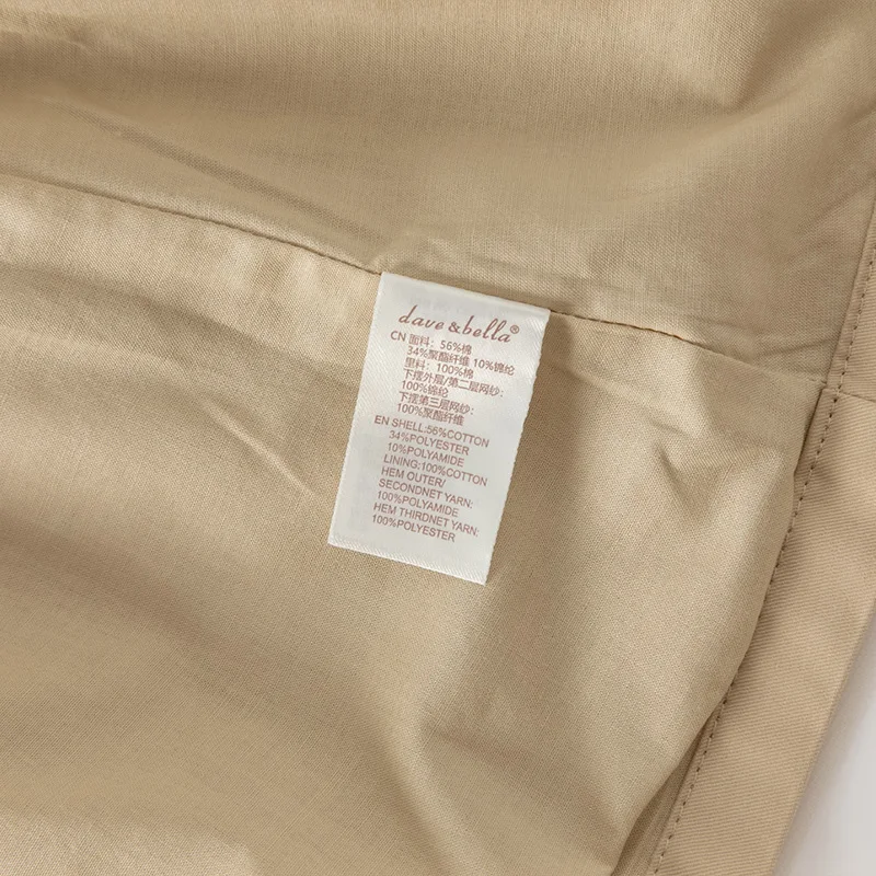 Dave Bella Children's Jacket Autumn Spring Trench Coats For Teenage Girls Sweet Khaki Top Soft Outerwear Kids Clothing DB1250437