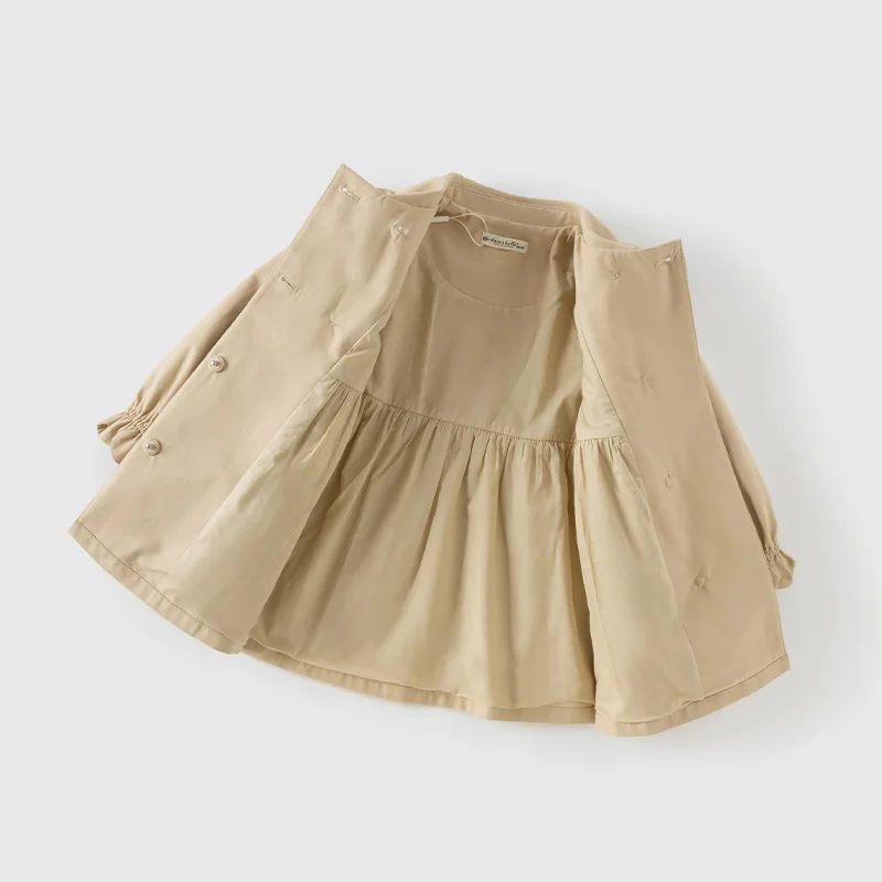 Dave Bella Children's Jacket Autumn Spring Trench Coats For Teenage Girls Sweet Khaki Top Soft Outerwear Kids Clothing DB1250437