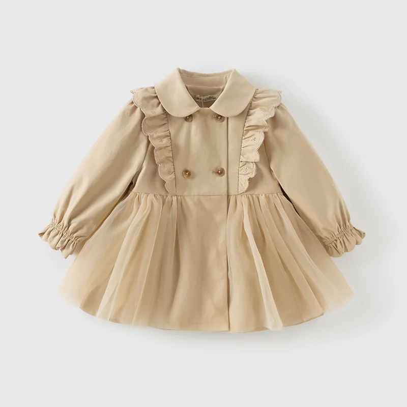 Dave Bella Children's Jacket Autumn Spring Trench Coats For Teenage Girls Sweet Khaki Top Soft Outerwear Kids Clothing DB1250437