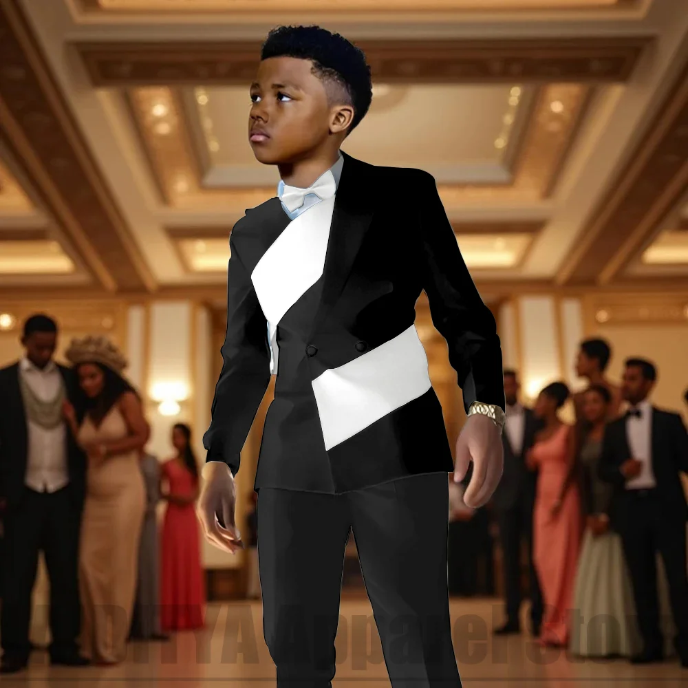 Fashion Contrast Color Children's Suit 2 Piece Double Breasted Outfit Formal Wedding Party Prom Boys Suits (Blazer+Pants)