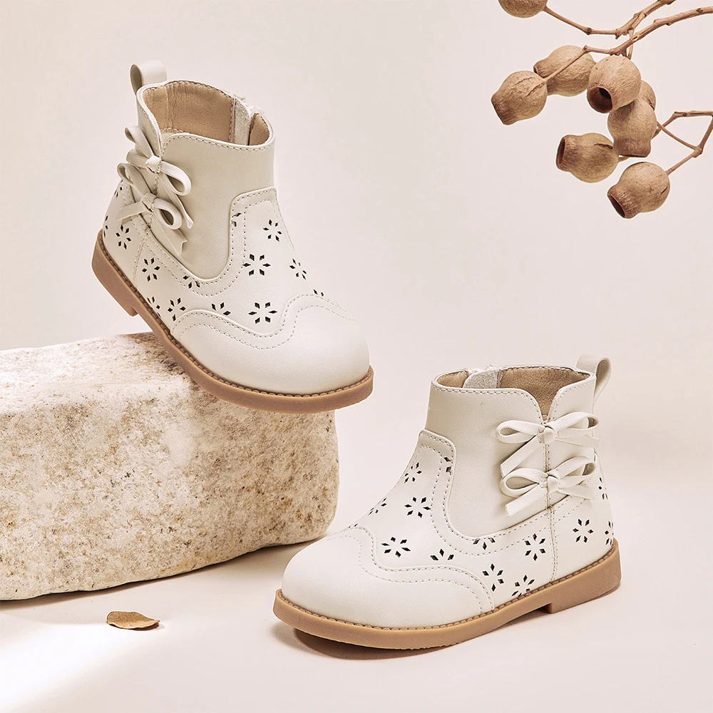 Dave Bella Children's Short Leather Boots Winter Girls Anti Slip Plush Shoes Fashion Casual Outerwear Kids Ankle Boots DB4253578