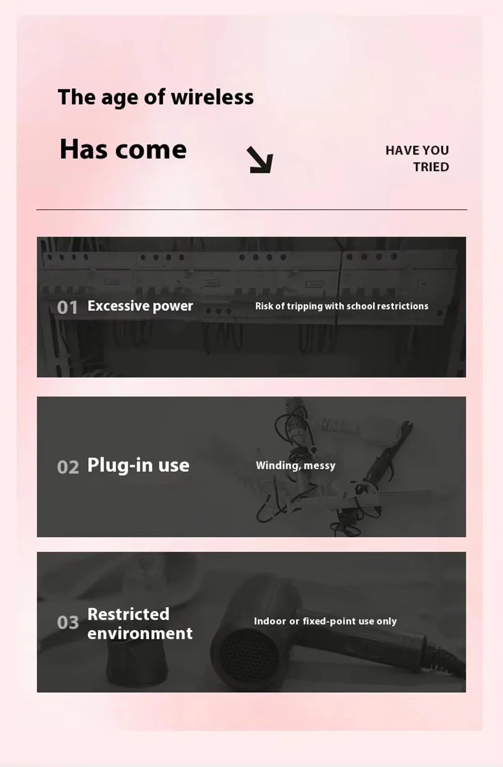 Portable Hair Dryer USB Charging Hot and Cold Air Hair Dryer Cordless Lightweight with Nozzle for Travel Student Dormitory