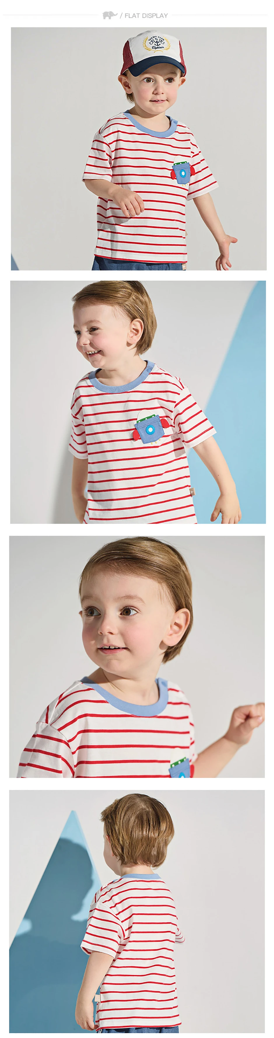 Dave Bella Boys Striped T-shirt Summer Short Sleeve Pullover Pure Cotton Bottoming Top Cool Casual Children Clothes DB2261630