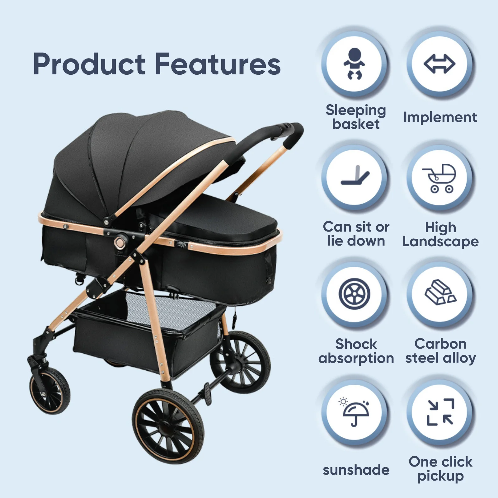 OWJHE 3 In 1 luxury stroller for baby, new, Portable, Travelling, foldable, aluminum frame, newborn shock absorber baby stroller