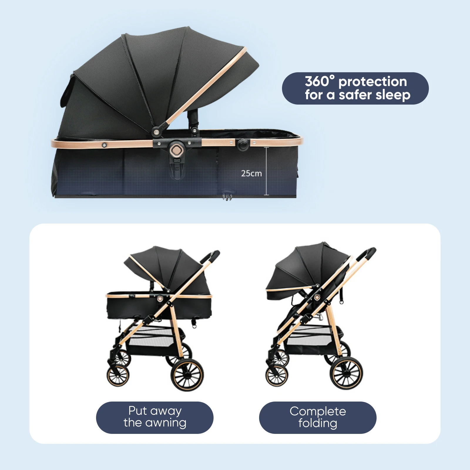 OWJHE 3 In 1 luxury stroller for baby, new, Portable, Travelling, foldable, aluminum frame, newborn shock absorber baby stroller