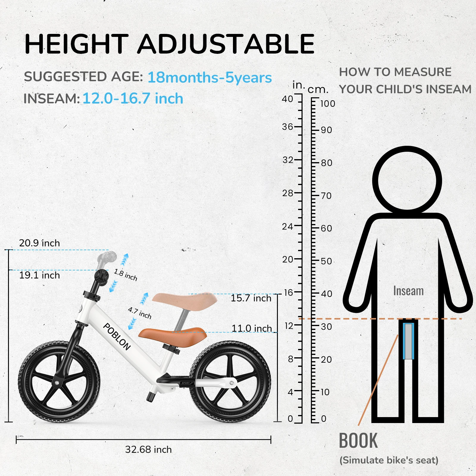 Adjustable Toddler Balance Bike For Children Aged 18 Months To 5 Years Indoor And Outdoor Anti-Slip Grip Snap Design Foot Pedal