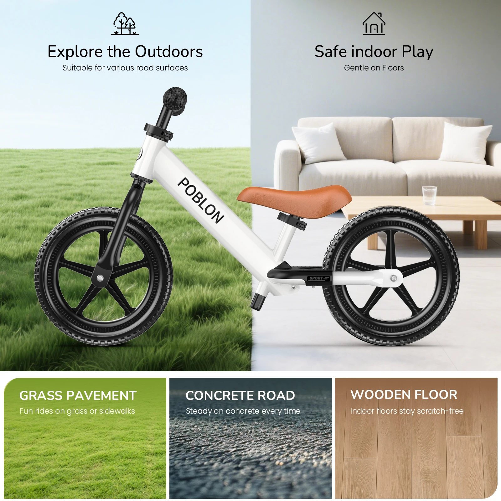 Adjustable Toddler Balance Bike For Children Aged 18 Months To 5 Years Indoor And Outdoor Anti-Slip Grip Snap Design Foot Pedal