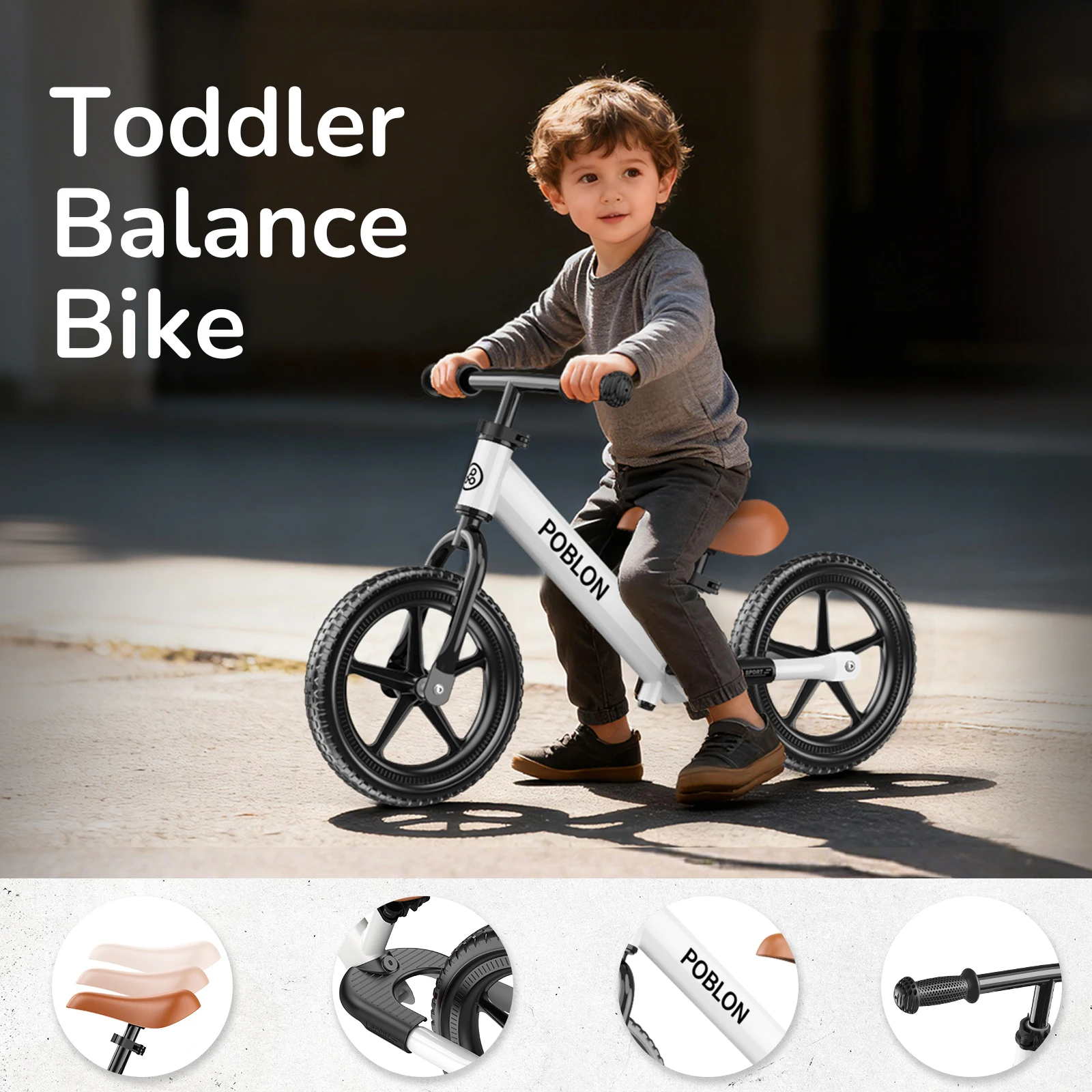 Adjustable Toddler Balance Bike For Children Aged 18 Months To 5 Years Indoor And Outdoor Anti-Slip Grip Snap Design Foot Pedal