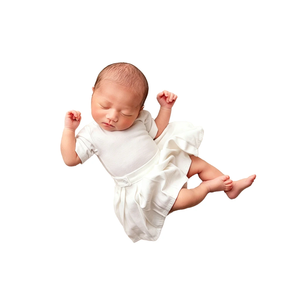 Newborn Photography Props Baby White Tennis Ruffle Dress Top Skirt Set Infant Photo Shoot Outfit Sports Theme Princess Clothes