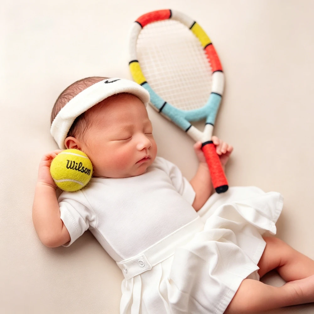 Newborn Photography Props Baby White Tennis Ruffle Dress Top Skirt Set Infant Photo Shoot Outfit Sports Theme Princess Clothes