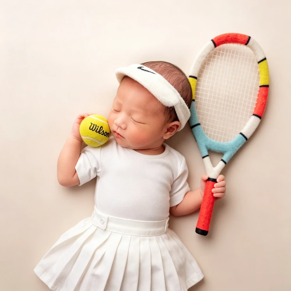 Newborn Photography Props Baby White Tennis Ruffle Dress Top Skirt Set Infant Photo Shoot Outfit Sports Theme Princess Clothes