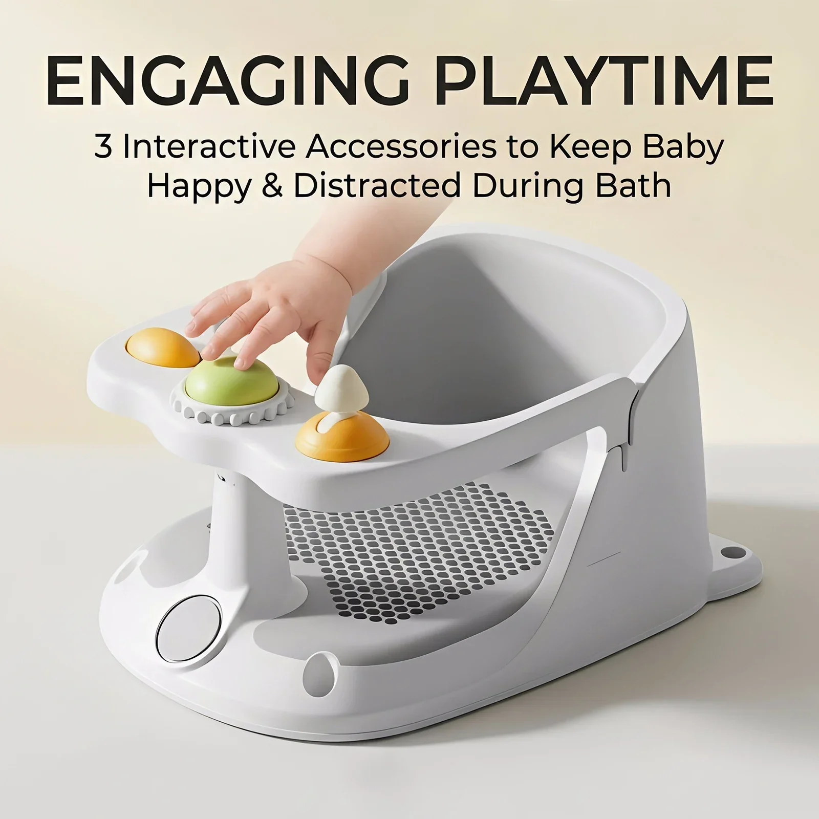 Baby Bath Seat with Interactive Toys, Non-Slip Suction Cups, Breathable Mesh, for Sit-Up Babies, 6-36 Months Easy to Clean
